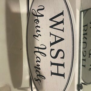 White and Black 'Wash Your Hands' Bathroom Sign